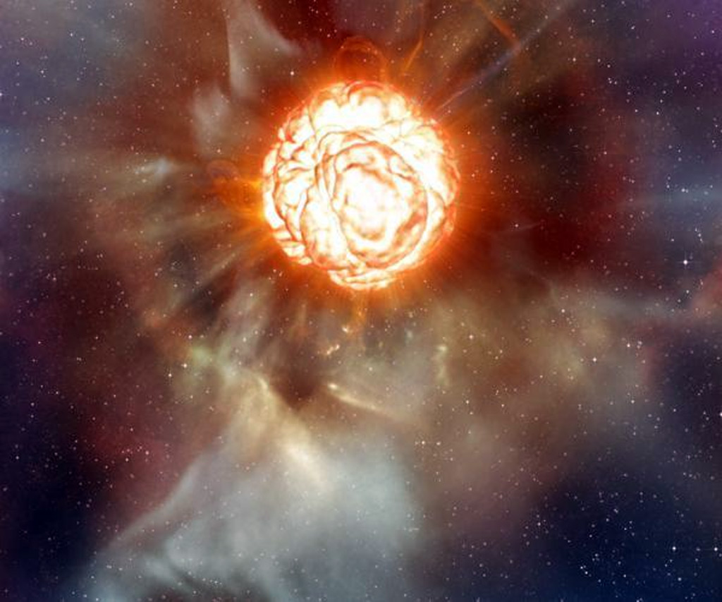 Ilustraci�n de una estrella roja hinch�ndose como lo har� nuestro sol al morir dentro de 5 mil millones de a�os.