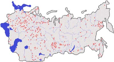 Mapa que muestra en rojo todos los campos de prisioneros (gulags) del socialismo sovi�tico.