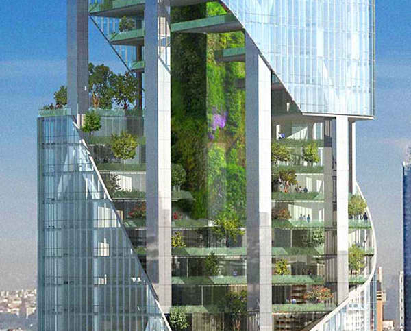 Edificio de 54 plantas concebida por Daniel Libeskind que consiste en una combinaci�n de cristal y zonas verdes.