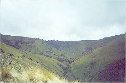 El volc�n Puntas es una caldera abierta en herradura hacia el occidente, su nombre concuerda  sus numerosos picachos que tambi�n le dan una forma de castillo, en esta foto la caldera abierta del volc�n.
